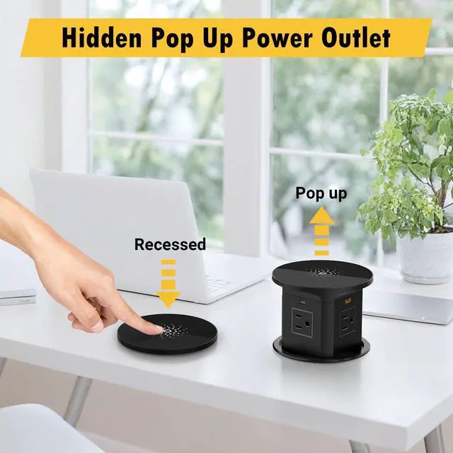 Alt view image 6 of 6 - Pop Up Outlet for Countertop Kitchen, 65W USB C Wireless Counter Top Electrical Power Outlet, 15A/1875W Receptacle Charging Station Recessed Popup Plugs for Island Conference Table Office