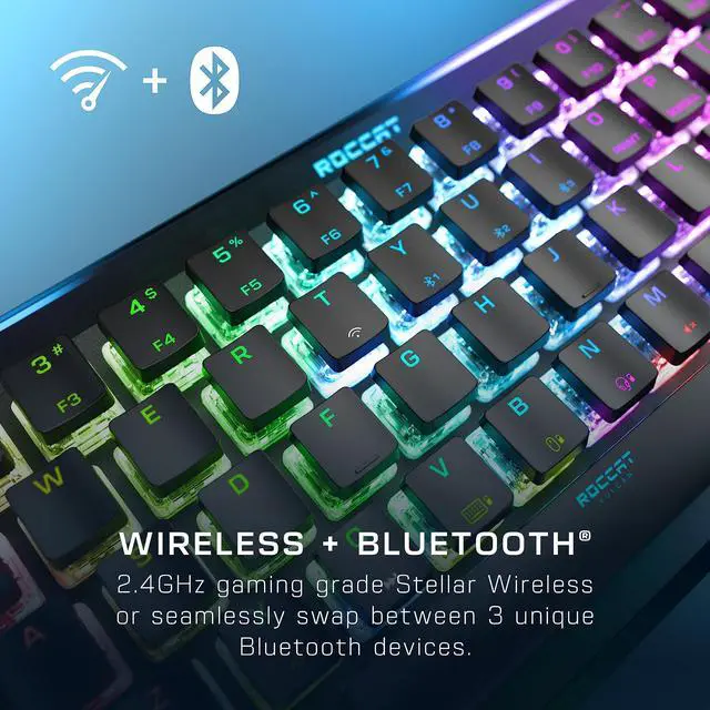 Alt view image 3 of 6 - Vulcan II Mini Air 65% Optical Mechanical Gaming Keyboard, Full Wireless and Bluetooth Capabilities, Customizable RGB Illumination, Button Duplicator, On-Board Profiles, Aluminum Plate Black