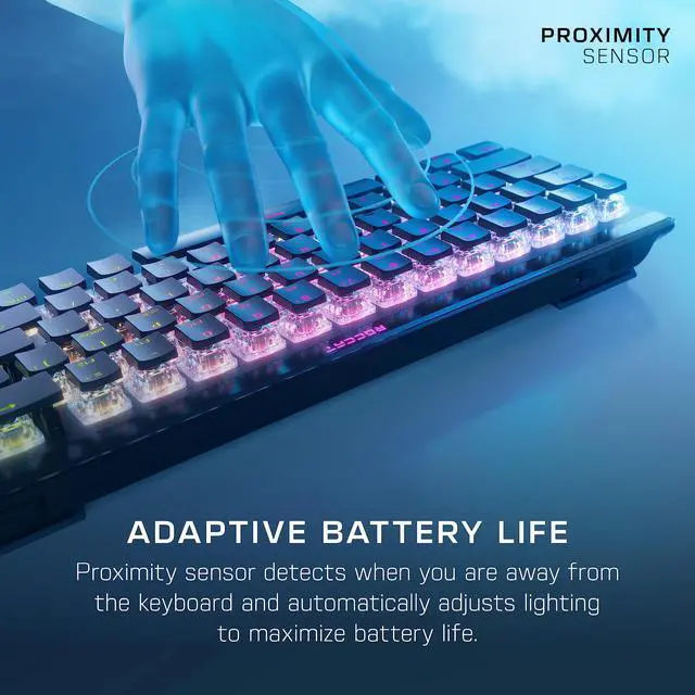 Alt view image 4 of 6 - Vulcan II Mini Air 65% Optical Mechanical Gaming Keyboard, Full Wireless and Bluetooth Capabilities, Customizable RGB Illumination, Button Duplicator, On-Board Profiles, Aluminum Plate Black