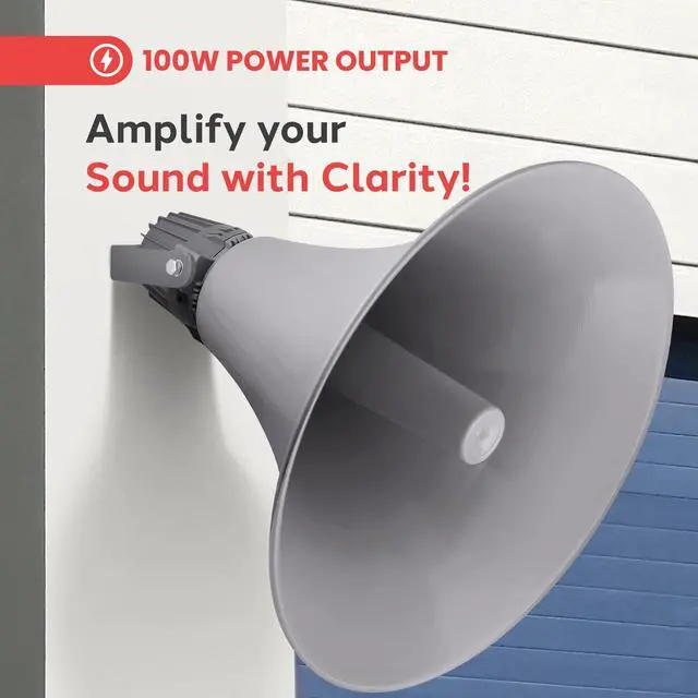 Alt view image 2 of 6 - Indoor Outdoor PA Horn Speaker - 19.5" 100W Power Compact Loud Sound Megaphone w/ 400Hz-5KHz Frequency, 16 Ohm, 100V/70V Transformer, Mounting Bracket - 100V/70V Audio System - Home PHSP20