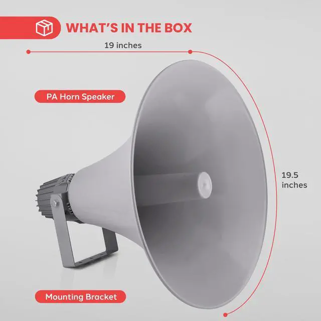 Alt view image 6 of 6 - Indoor Outdoor PA Horn Speaker - 19.5" 100W Power Compact Loud Sound Megaphone w/ 400Hz-5KHz Frequency, 16 Ohm, 100V/70V Transformer, Mounting Bracket - 100V/70V Audio System - Home PHSP20