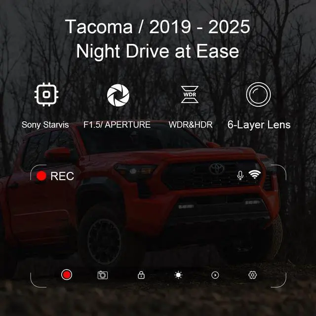 Alt view image 3 of 6 - 4K Dash Cam Suitable for Toyota Tacoma 2024-2025 SR SR5 TRD Sport Pre-Runner Off Road Limited & Tacoma Hybrid, OEM Look, UHD 2160P Video, WiFi & APP, Loop Recording, Plug&Play, 128GB (F10)