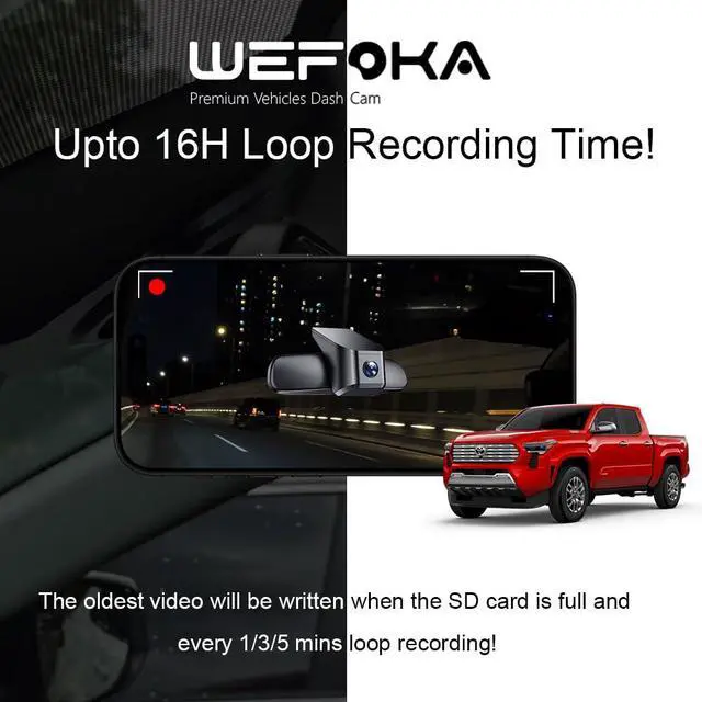 Alt view image 5 of 6 - 4K Dash Cam Suitable for Toyota Tacoma 2024-2025 SR SR5 TRD Sport Pre-Runner Off Road Limited & Tacoma Hybrid, OEM Look, UHD 2160P Video, WiFi & APP, Loop Recording, Plug&Play, 128GB (F10)