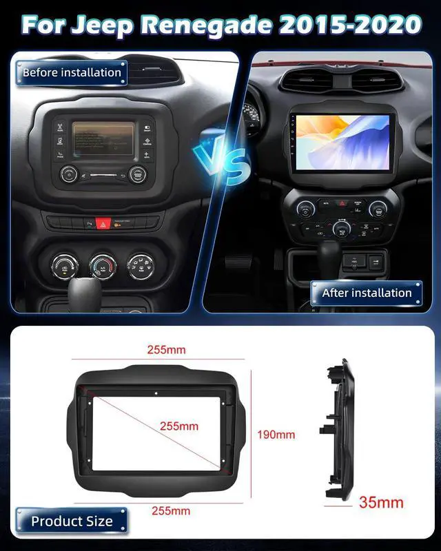Alt view image 2 of 6 - 4G+128G Car Stereo for Jeep Renegade 2015 2016 2017 2018 2019 2020 - Wireless Carplay & Android Auto - 9 Inch Android 15 Touchscreen Radio with EQ/5GHz WiFi/GPS/SWC, AHD Rear View Camera