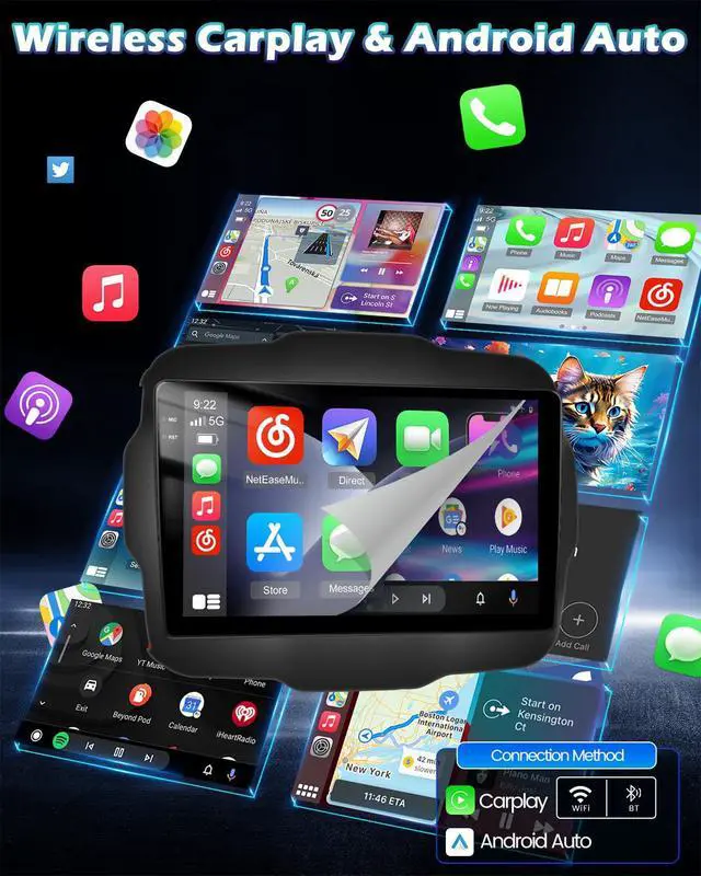 Alt view image 4 of 6 - 4G+128G Car Stereo for Jeep Renegade 2015 2016 2017 2018 2019 2020 - Wireless Carplay & Android Auto - 9 Inch Android 15 Touchscreen Radio with EQ/5GHz WiFi/GPS/SWC, AHD Rear View Camera