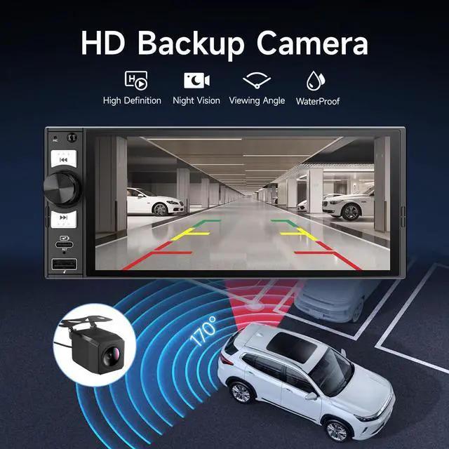 Alt view image 5 of 6 - Single Din Car Stereo 6" Wireless CarPlay & Android Auto in-Cell Touchscreen,Bluetooth,FM/AM Car Radio,Mirror Link,SWC,EQ,USB&Type-C,GPS Navigation,Backup Camera