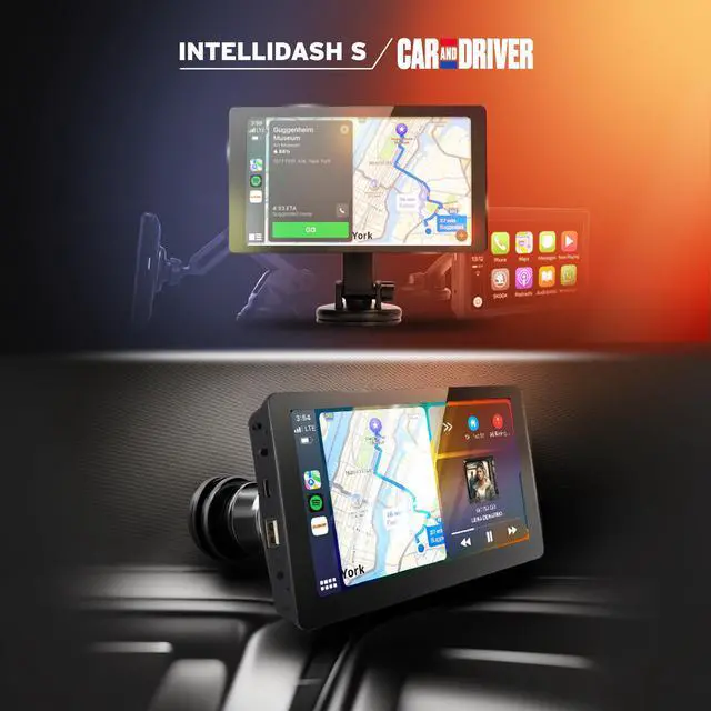 Alt view image 4 of 6 - INTELLIDASH 7" HD Touchscreen Portable Apple CarPlay Wireless Android Auto Screen for Car, Bluetooth Stereo, Backup Camera Support, Mirror Link, GPS Navigation, Siri, Google, SiriusXM