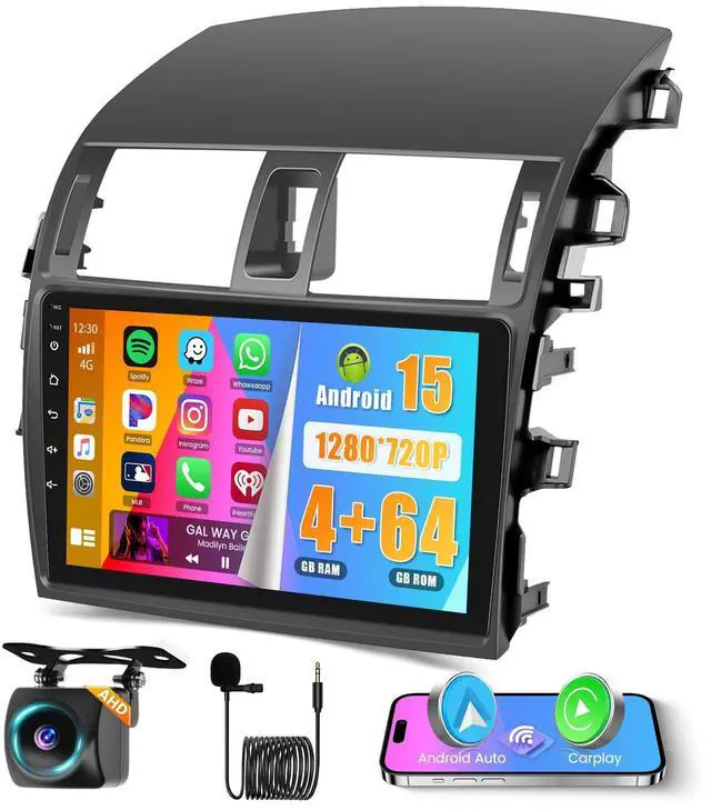 Main image of 4+64G Android Car Stereo for Toyota Corolla 2009-2013, 9 Inch Touchscreen Radio with Carplay/Android Auto/GPS Navigation/WiFi/DSP/Bluetooth/FM RDS + AHD Backup Camera