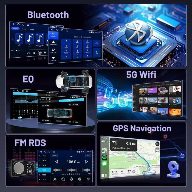 Alt view image 5 of 6 - 4+64G Android Car Stereo for Toyota Corolla 2009-2013, 9 Inch Touchscreen Radio with Carplay/Android Auto/GPS Navigation/WiFi/DSP/Bluetooth/FM RDS + AHD Backup Camera