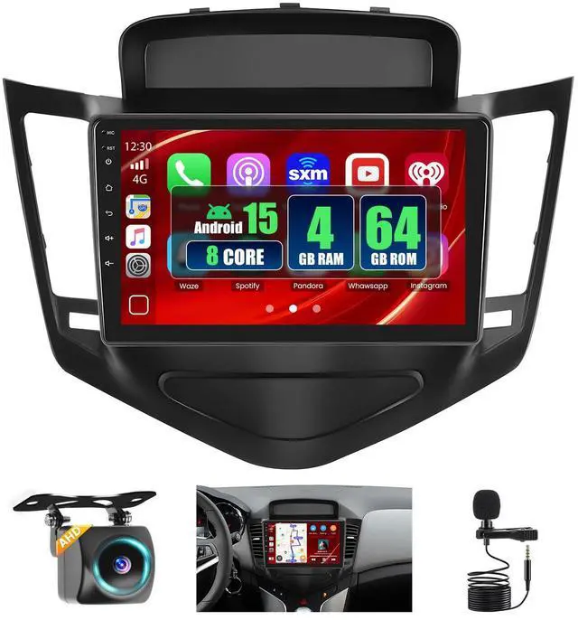 Main image of 8 Core 4+64GBfor Chevy Cruze 2009 2010 2011 2012 2013 2014 2015 Android Carplay Radio, 9'' Touch Screen Car Stereo with Wireless Carplay Android Auto, GPS/WiFi/32EQ DSP/Bluetooth 5.0/SWC/Mic