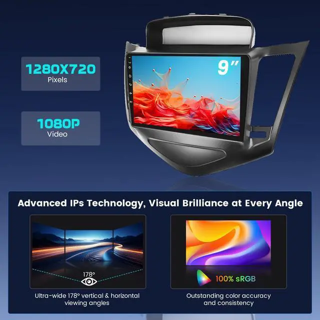 Alt view image 4 of 6 - 8 Core 4+64GBfor Chevy Cruze 2009 2010 2011 2012 2013 2014 2015 Android Carplay Radio, 9'' Touch Screen Car Stereo with Wireless Carplay Android Auto, GPS/WiFi/32EQ DSP/Bluetooth 5.0/SWC/Mic