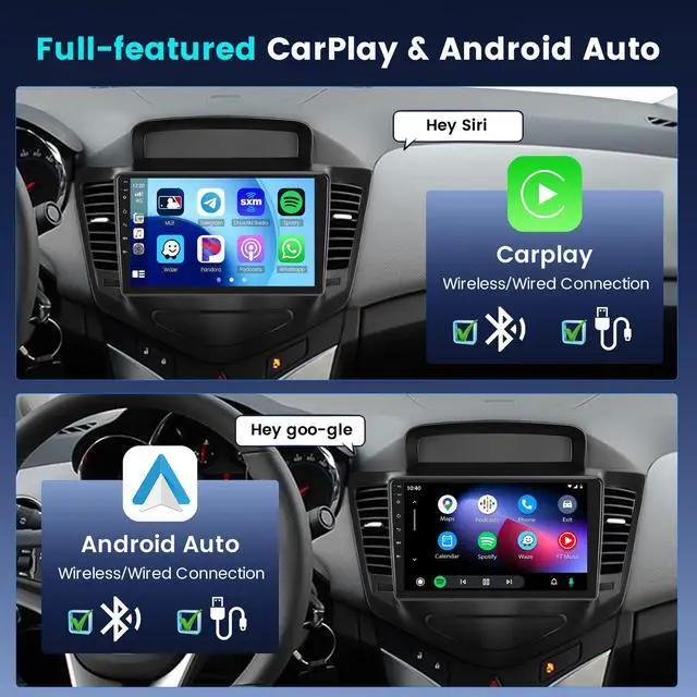 Alt view image 5 of 6 - 8 Core 4+64GBfor Chevy Cruze 2009 2010 2011 2012 2013 2014 2015 Android Carplay Radio, 9'' Touch Screen Car Stereo with Wireless Carplay Android Auto, GPS/WiFi/32EQ DSP/Bluetooth 5.0/SWC/Mic