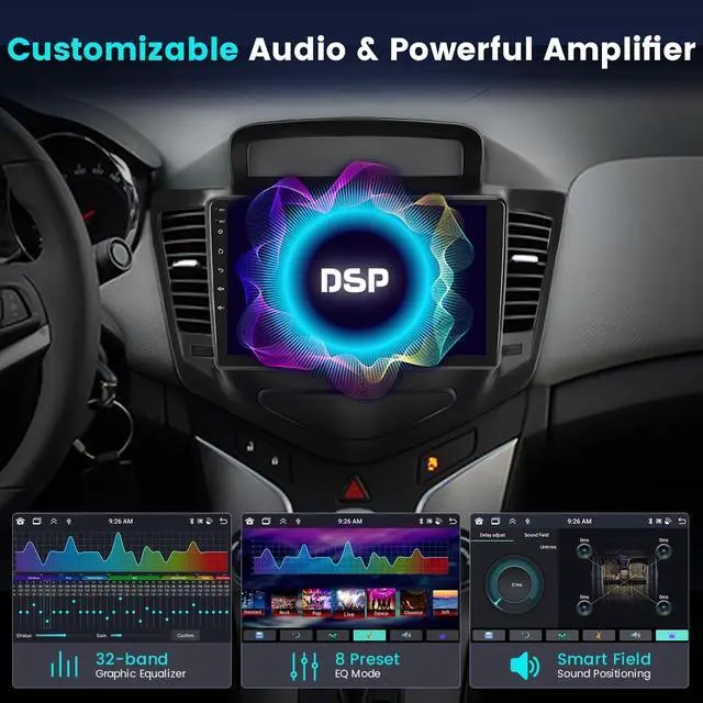 Alt view image 6 of 6 - 8 Core 4+64GBfor Chevy Cruze 2009 2010 2011 2012 2013 2014 2015 Android Carplay Radio, 9'' Touch Screen Car Stereo with Wireless Carplay Android Auto, GPS/WiFi/32EQ DSP/Bluetooth 5.0/SWC/Mic