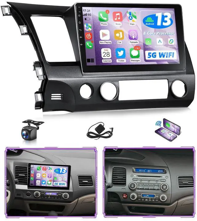 Main image of 8 CORE Car Stereo for Honda Civic 2006 to 2011 Wireless CarPlay Android Auto, 10.1" IPS Touchscreen for Civic Radio Head Unit GPS Navi 5G WiFi Bluetooth FM RDS DSP SWC AHD Camera MIC