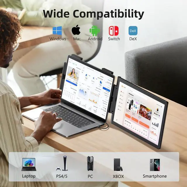 Alt view image 5 of 6 - Laptop Screen Extender, 15.6" Laptop Monitor Extender, 1080P FHD IPS Portable Monitor for Laptop, Mini HDMI/Type-C Screen Extender Fits 14"-15.6" Laptops,Plug & Play for Windows/Mac/Android/Switch/PS5