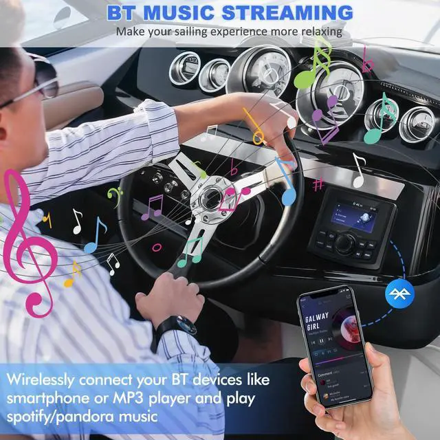 Alt view image 3 of 6 - Boat Radio Marine Stereo Receiver,Waterproof Digital Multimedia MP5 Player with 3" LCD Display,Wireless Connection, Multi-Mode Playback AM/FM Tuner, AUX USB Preset EQ Subwoofer, for Car, Boat, ATV, RV