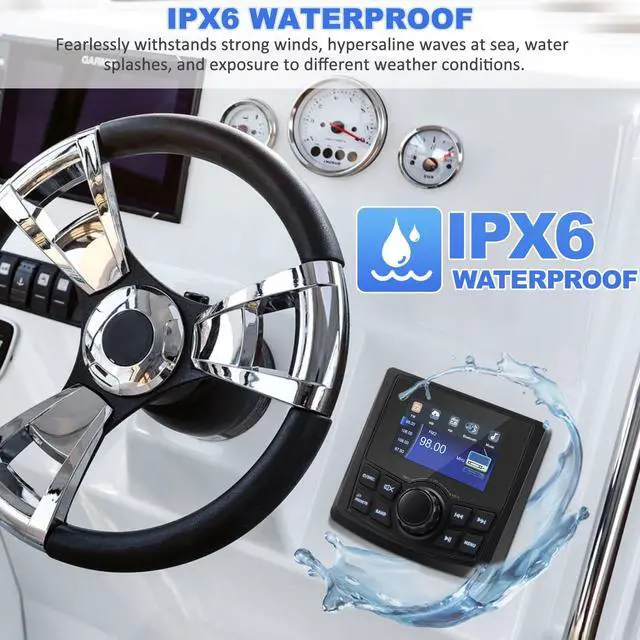 Alt view image 6 of 6 - Boat Radio Marine Stereo Receiver,Waterproof Digital Multimedia MP5 Player with 3" LCD Display,Wireless Connection, Multi-Mode Playback AM/FM Tuner, AUX USB Preset EQ Subwoofer, for Car, Boat, ATV, RV