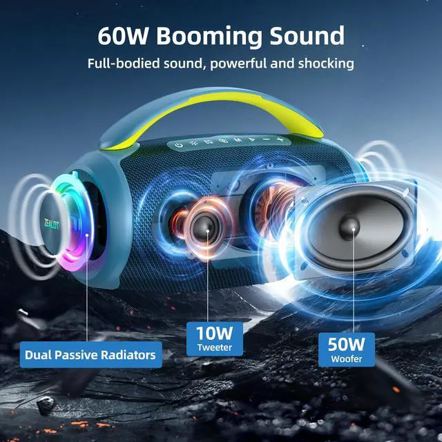 Alt view image 2 of 6 - Portable Bluetooth Speaker, 80W Peak Waterproof Loud Booming Sound Speakers, Dual Pairing, XBass, 25H Playtime, Outdoor Speaker with Handle for Camping, Beach, Party, Backyard(Blue)