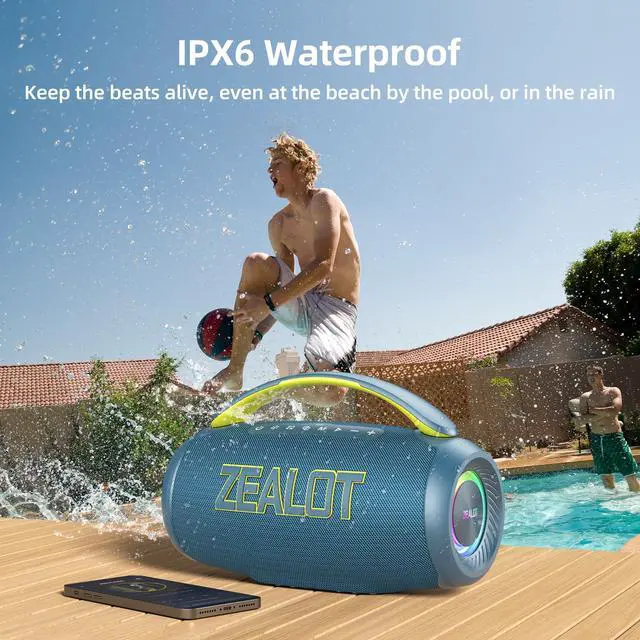Alt view image 3 of 6 - Portable Bluetooth Speaker, 80W Peak Waterproof Loud Booming Sound Speakers, Dual Pairing, XBass, 25H Playtime, Outdoor Speaker with Handle for Camping, Beach, Party, Backyard(Blue)