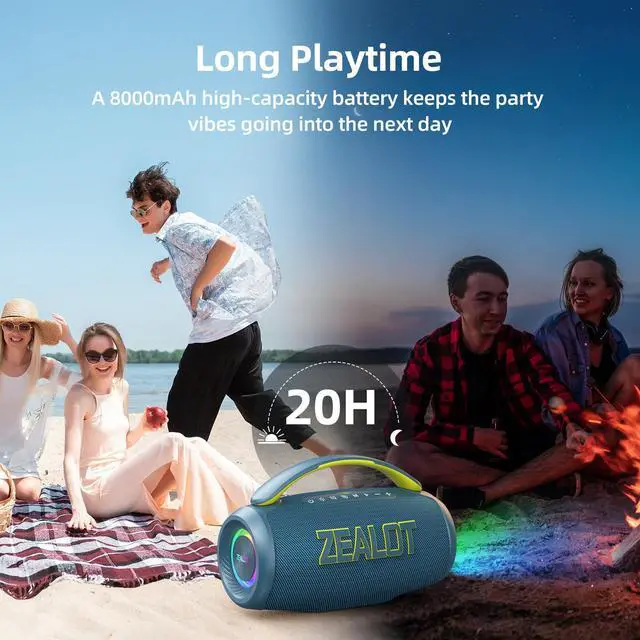 Alt view image 5 of 6 - Portable Bluetooth Speaker, 80W Peak Waterproof Loud Booming Sound Speakers, Dual Pairing, XBass, 25H Playtime, Outdoor Speaker with Handle for Camping, Beach, Party, Backyard(Blue)
