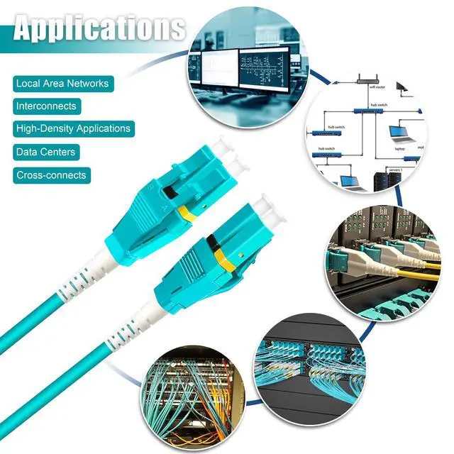 Alt view image 5 of 6 - 61 Meters Uniboot OM3 Fiber LC to LC Fiber Optic Cable, 10GB Multimode Fiber Patch Cable Duplex 50/125, 200 feet, LSZH Aqua