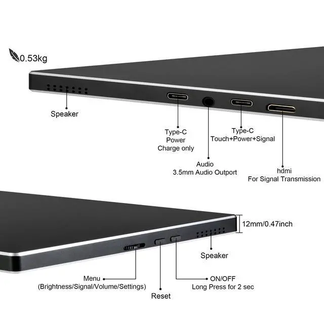 Alt view image 6 of 6 - Portable Monitor 9 inch 2K 2560 * 1600 IPS Touch Screen 73% NTSC USB C HDMI Secondary External Computer Laptop LCD Monitor for MacBook Pro Air PC Laptop Phone Xbox PS5