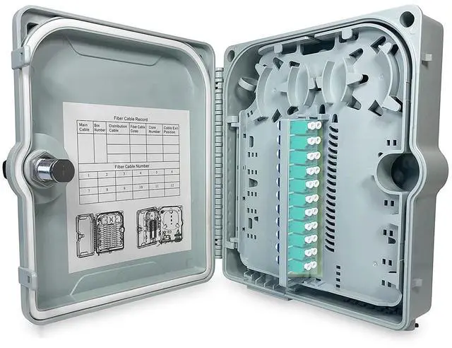 Main image of Fiber Optic Wall Mount or Pole Mount Enclosure for Indoor or Outdoor Fiber Optic Terminations and Fusion Splice installations with Couplers. (LC OM3 with Pigtails)