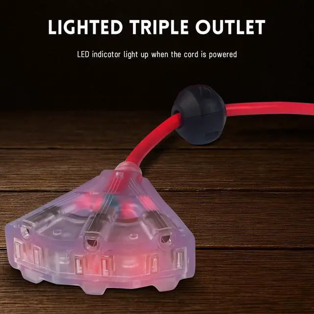 Alt view image 5 of 6 - Retractable Extension Cord Reel,75 Feet 14 AWG/3C SJTOW Heavy Duty Power Cord,10 AMP Circuit Breaker, 3-Lighted Triple Outlets,Ceiling or Wall Mount Use Indoor, Red
