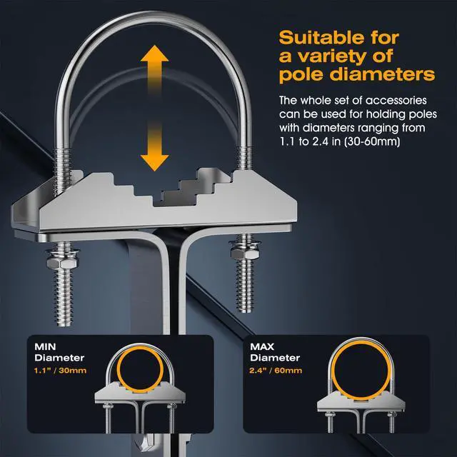 Alt view image 4 of 6 - 24 Inch Antenna Wall Mount Stainless Steel Stand Off Wall Mast Mount Clamps Windproof Antenna Mounting Bracket (24 inch)