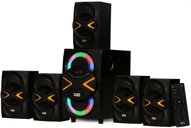 Main image of 5.1 Speaker System 5.1-Channel with LED lights and Bluetooth Home Theater Speaker System, Black (AA5210)