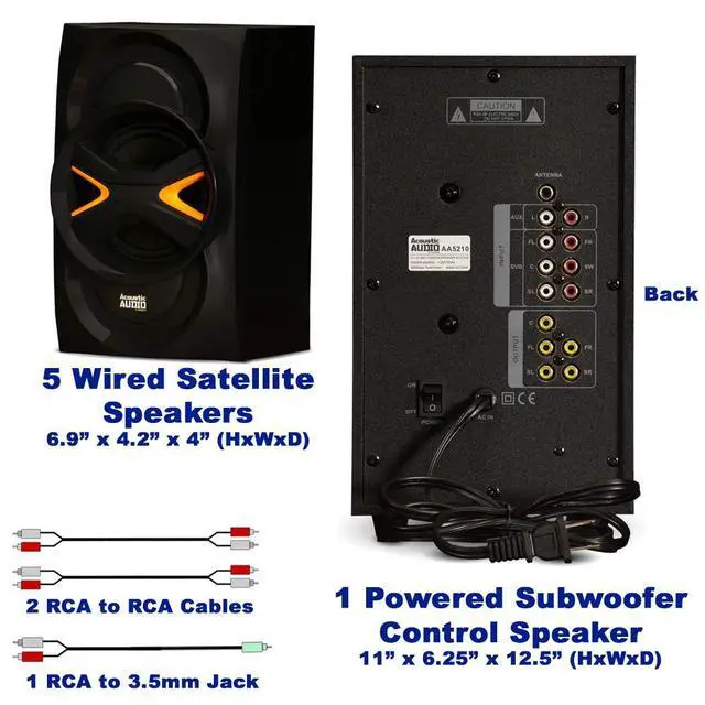 Alt view image 4 of 6 - 5.1 Speaker System 5.1-Channel with LED lights and Bluetooth Home Theater Speaker System, Black (AA5210)