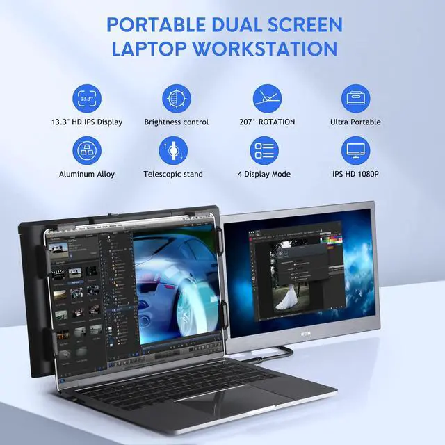 Alt view image 2 of 6 - P1 Plus Portable Monitor for Laptop Screen Extender 13.3 inch Dual Monitor External FHD 1080P IPS Display Double Monitors 2 Type-C/1 HDMI, for 13-16.5 inch Notebook Computer Mac Windows Phone