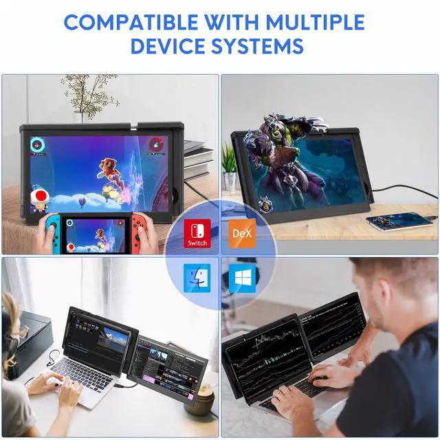 Alt view image 6 of 6 - P1 Plus Portable Monitor for Laptop Screen Extender 13.3 inch Dual Monitor External FHD 1080P IPS Display Double Monitors 2 Type-C/1 HDMI, for 13-16.5 inch Notebook Computer Mac Windows Phone