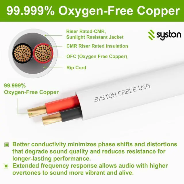 Alt view image 5 of 6 - SYSTON 16/2 Speaker Audio Cable Wire Bulk, 16AWG 2C Strand OFC - Oxygen Free Copper Conductors, CMR Riser-Rated Indoor/Outdoor UV Resistant RoHS Compliant for Home Theater Car Speakers, White 250 FT