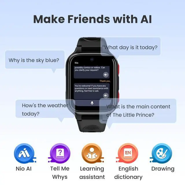 Alt view image 2 of 6 - K9 Kid AI Smartwatch with GPS, 1.78'' AMOLED 4G for Kids with Video Call, Alarm Clock, School Mode, IP68 Waterproof Kids Smartwatch for Teens Ages 6 and Up