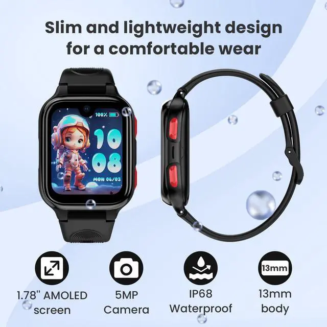 Alt view image 3 of 6 - K9 Kid AI Smartwatch with GPS, 1.78'' AMOLED 4G for Kids with Video Call, Alarm Clock, School Mode, IP68 Waterproof Kids Smartwatch for Teens Ages 6 and Up