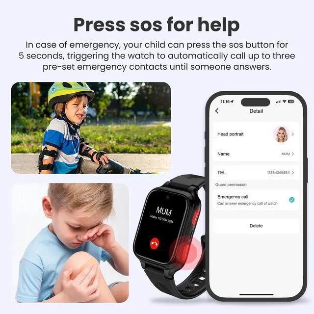 Alt view image 5 of 6 - K9 Kid AI Smartwatch with GPS, 1.78'' AMOLED 4G for Kids with Video Call, Alarm Clock, School Mode, IP68 Waterproof Kids Smartwatch for Teens Ages 6 and Up