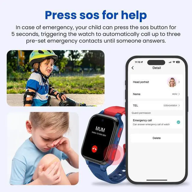 Alt view image 5 of 6 - K9 Kid AI Smartwatch with GPS, 1.78'' AMOLED 4G for Kids with Video Call, Alarm Clock, School Mode, IP68 Waterproof Kids Smartwatch for Teens Ages 6 and Up