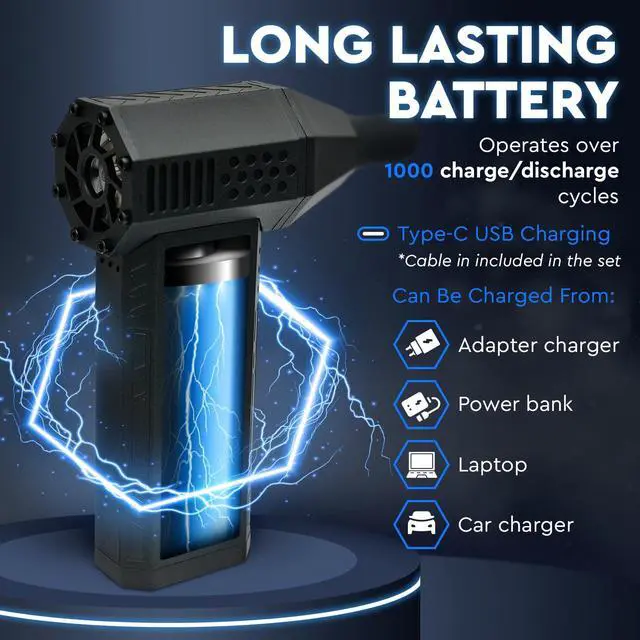 Alt view image 4 of 6 - Powerful Electric Air Duster for PC - Turbojet 150000 RPM Air Blaster for Car Detailing - Rechargeable Air Duster for Electronics - for PS5 Dust Cleaner Handheld Blower Cordless - Soplador De Aire