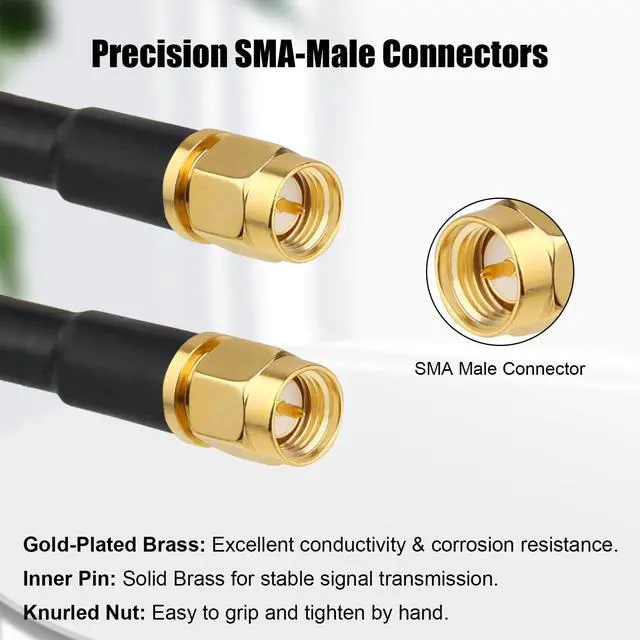 Alt view image 3 of 6 - RG8X SMA Extension Cable, Low Loss SMA Male to SMA Male Coaxial Cable, High-Density Braided Copper 50 Ohm Coax for WiFi Antenna, 4G 5G LTE Gateway, Router, Ham Radio 100FT