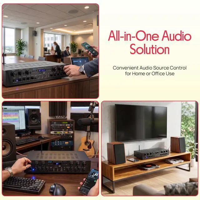 Alt view image 6 of 6 - Wireless Home Audio Amplifier System - Bluetooth Compatible 6 Channel Stereo Receiver, 600W Max Power, Simple Karaoke with Dual Mic Inputs with Tone Control, PA with Talk Over - PTA66BT.6