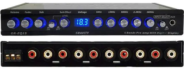 Alt view image 2 of 6 - EQ15 1/2 Din Five Equalization Bands Car Audio Equalizer EQ Front, Rear +Master Volume Control with up to 9 Volts RMS of Output/Three Stereo RCA Output