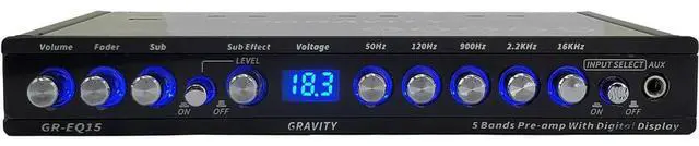 Alt view image 3 of 6 - EQ15 1/2 Din Five Equalization Bands Car Audio Equalizer EQ Front, Rear +Master Volume Control with up to 9 Volts RMS of Output/Three Stereo RCA Output