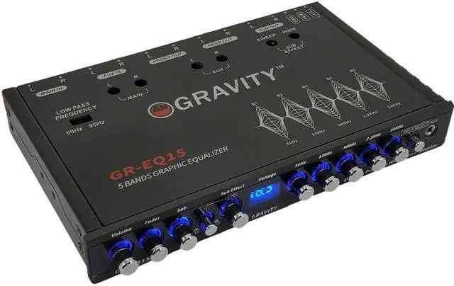 Alt view image 6 of 6 - EQ15 1/2 Din Five Equalization Bands Car Audio Equalizer EQ Front, Rear +Master Volume Control with up to 9 Volts RMS of Output/Three Stereo RCA Output