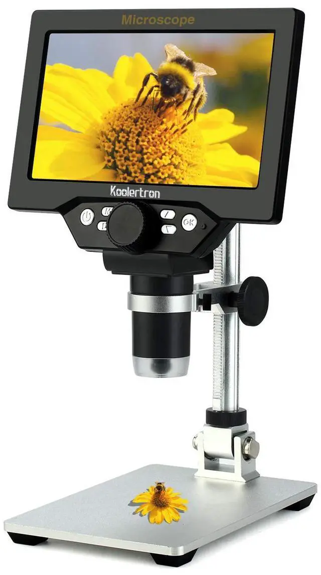 Main image of 7 inch LCD Digital Microscope,12MP 1-1200X Magnification 1080P Coin Microscope with Screen,8 LED Lights,Rechargeable Battery Microscope for PCB Soldering Plant/Rock/Insect/Watch Repairing