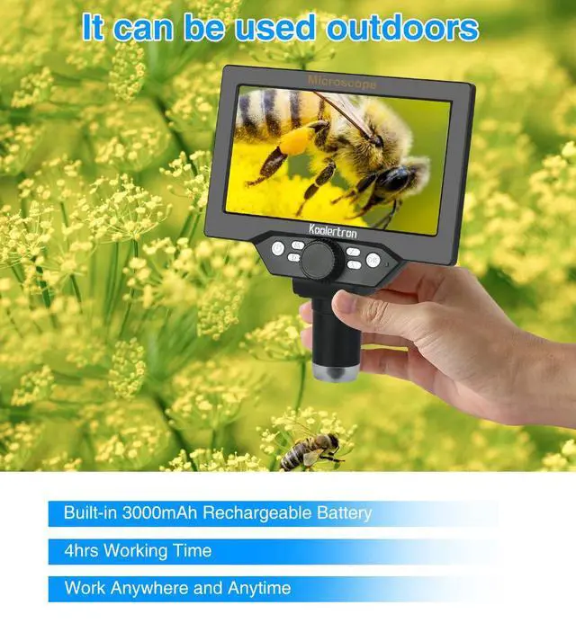 Alt view image 2 of 6 - 7 inch LCD Digital Microscope,12MP 1-1200X Magnification 1080P Coin Microscope with Screen,8 LED Lights,Rechargeable Battery Microscope for PCB Soldering Plant/Rock/Insect/Watch Repairing