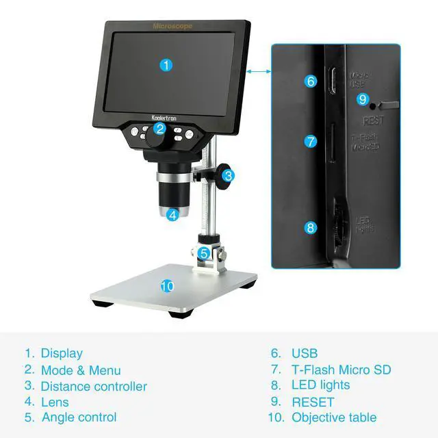 Alt view image 5 of 6 - 7 inch LCD Digital Microscope,12MP 1-1200X Magnification 1080P Coin Microscope with Screen,8 LED Lights,Rechargeable Battery Microscope for PCB Soldering Plant/Rock/Insect/Watch Repairing