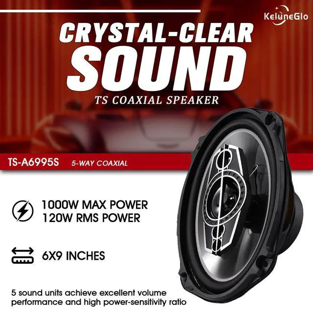 Alt view image 2 of 6 - KG Series 6995S 6×9 inch 5-Way coaxial car Speakers, 1000W Max,120RMS,4. Polypropylene Cones, Butyl Rubber surrounds, Full-Range Tweeter Sound. Easy Install with Protective grilles.(Pair)