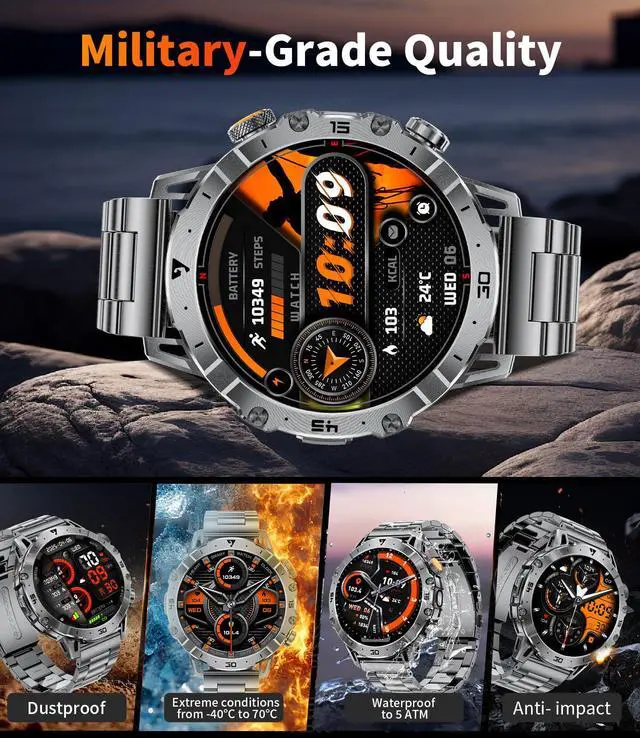 Alt view image 3 of 6 - Smart Watches for Men 1000mAh Battery/Flashlight/3 Straps, 1.7" Ultra HD Screen Outdoor Smartwatch with 111 Sports Modes, Heart Rate/Sleep/Calorie Monitor, 5ATM Waterproof Fitness Tracker Android iOS