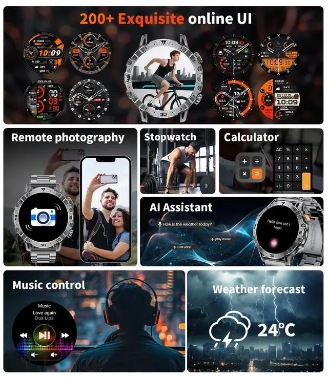Alt view image 6 of 6 - Smart Watches for Men 1000mAh Battery/Flashlight/3 Straps, 1.7" Ultra HD Screen Outdoor Smartwatch with 111 Sports Modes, Heart Rate/Sleep/Calorie Monitor, 5ATM Waterproof Fitness Tracker Android iOS